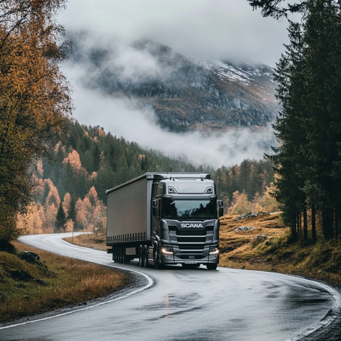 卡车行驶在荒野道路上