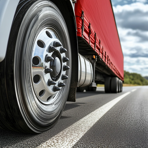 白色卡车后轮胎与红色拖车