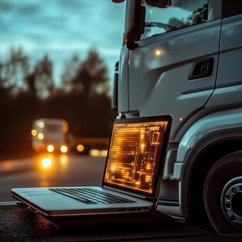 卡车前放置笔记本电脑