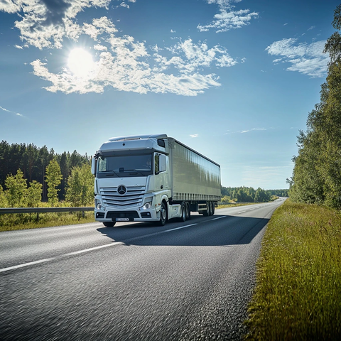 奔驰卡车行驶在道路