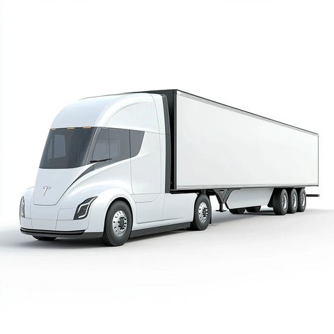 白色特斯拉半挂卡车与拖车