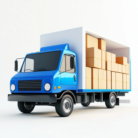 蓝色卡车运载棕色纸箱