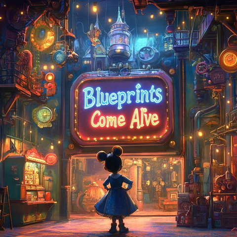 女孩站在机械风格房间前的场景