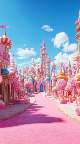 童话风格的粉色城堡景观大道