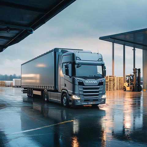 停靠仓库的斯堪尼亚卡车