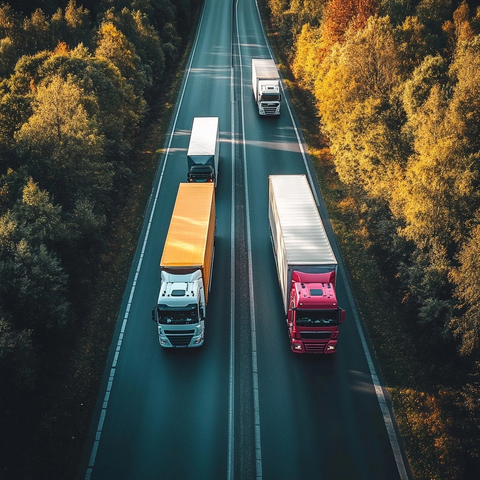 两辆大卡车和一辆三轮卡车