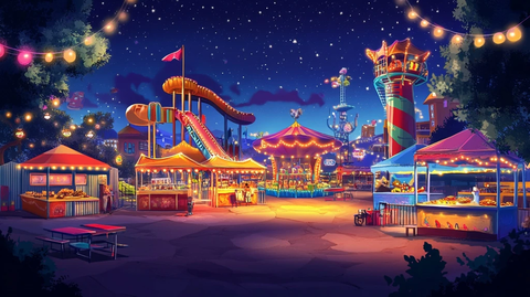 夜晚游乐园欢乐场景
