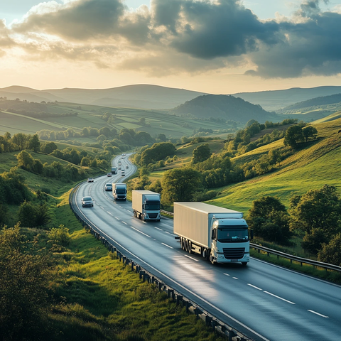 公司车队行驶乡间道路