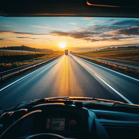 卡车行驶在宽阔道路