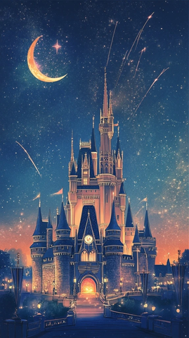 星空下的童话城堡夜景