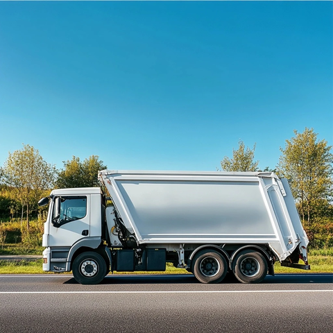 白色垃圾车在道路旁