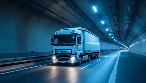 白色卡车穿越隧道