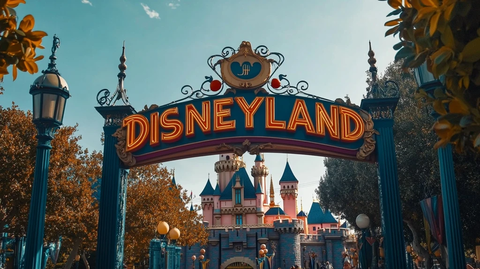 迪士尼乐园标志性大门及城堡远景