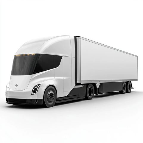 电动半挂卡车白色背景侧视图