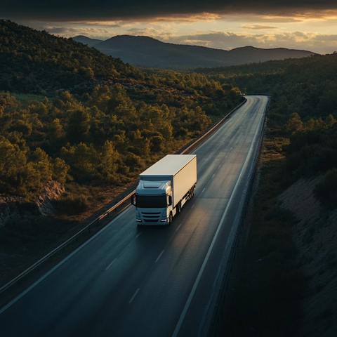 白色卡车行驶阴影公路