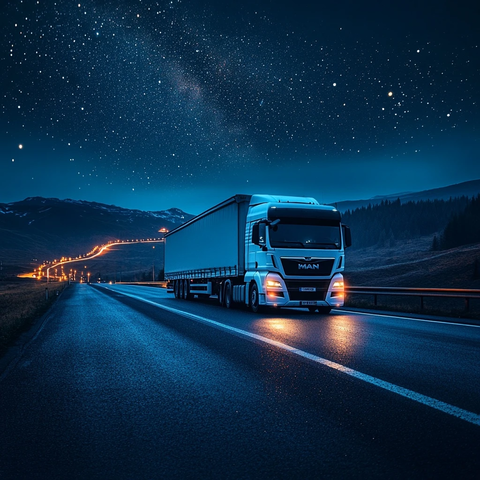 卡车行驶星空道路