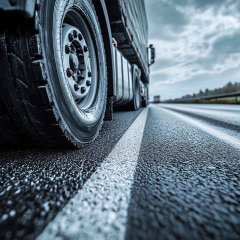 卡车轮胎压过白色标线路面