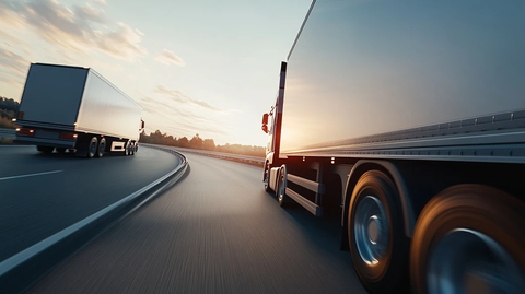 卡车行驶公路经过货车