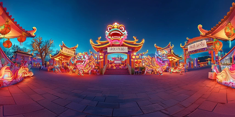 灯火辉煌的传统中式灯会夜景