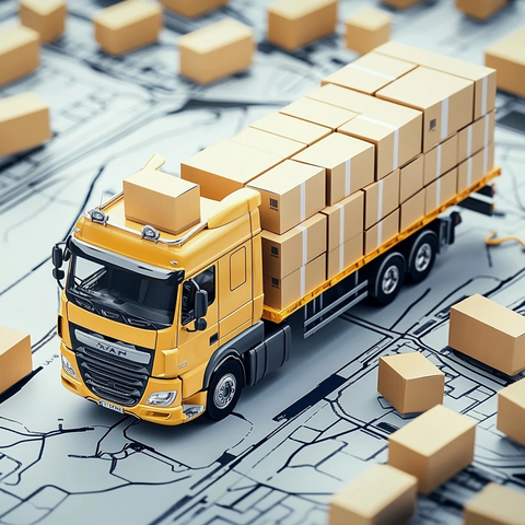 卡车运输纸箱仓库场景