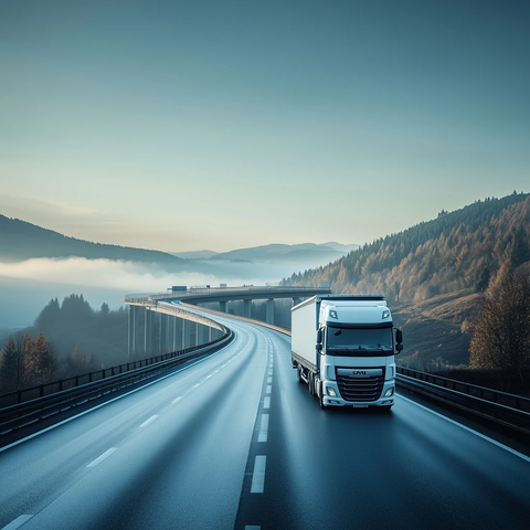 白色卡车驶过立交桥