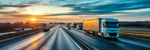 高速公路卡车车队侧影