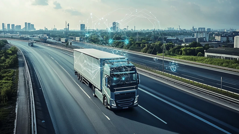 现代运输卡车穿越城乡景观