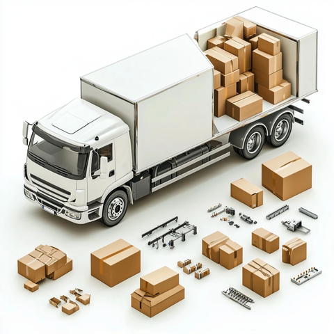 白色拖车地板堆叠棕色箱子