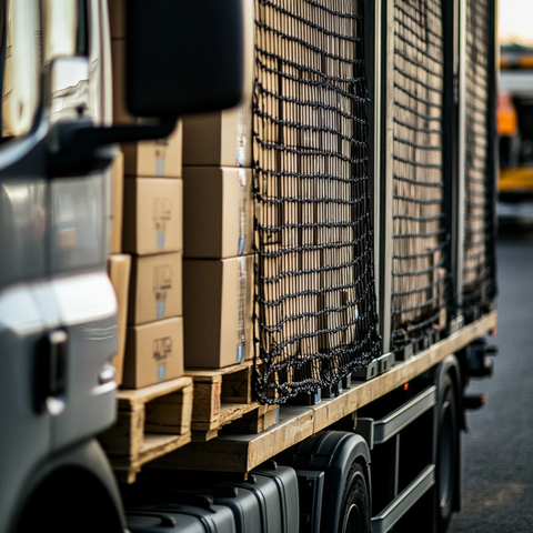 银色卡车装载木托盘货物