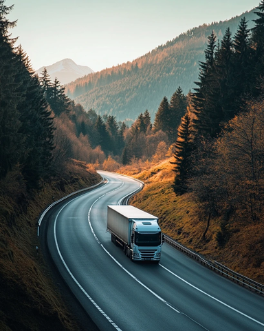 卡车快速行驶路边有树