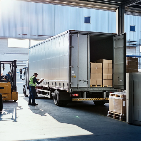 仓库卸货现场繁忙作业