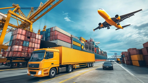 卡车货物飞机港口场景