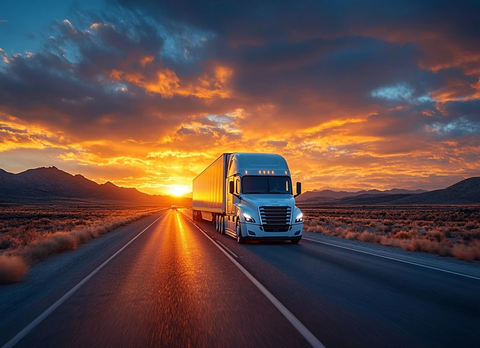 白色半挂车高速公路日落