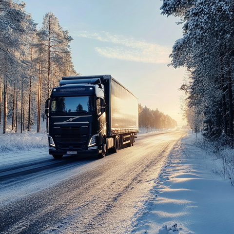黑色卡车驶过雪地