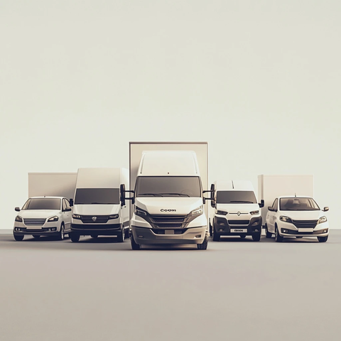 白色货车与轿车前视图排列