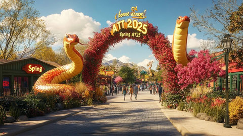 年新春带有蛇造型拱门的欢乐场景