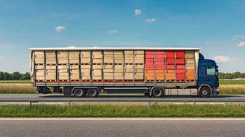 打开车顶的卡车装载彩色纸箱