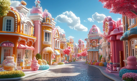 童话风格的彩色建筑街道