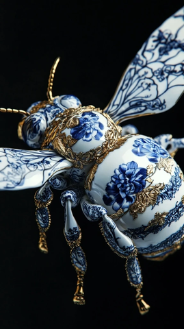 蓝白瓷蜂金丝细节
