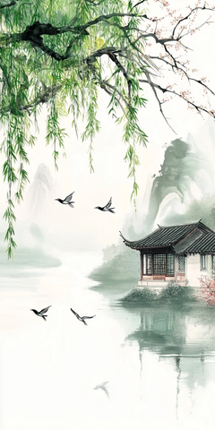 柳枝燕影春景图
