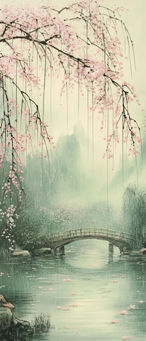 柳树樱花小桥细雨