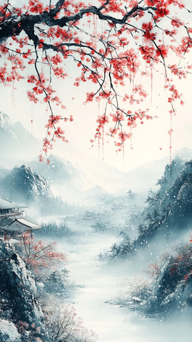 琼花树下冰挂雪景图