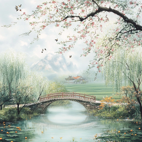 柳树杏花小桥流水