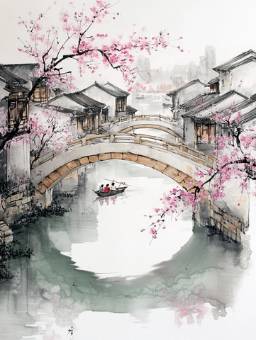 小桥流水樱花古建儿童