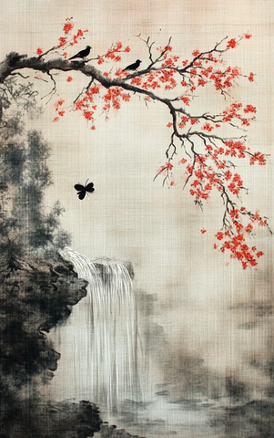 樱花浮世绘丝绸图案