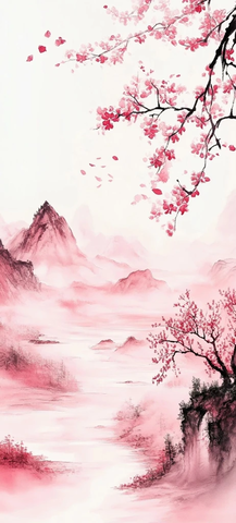 桃枝山水墨画