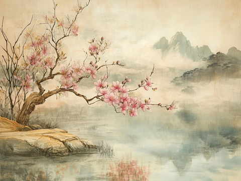 传统韩国绘画树木花卉