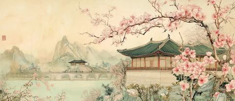 古画粉绿色调图案