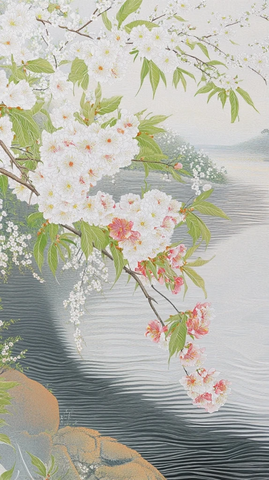 溪边青草梨花盛开