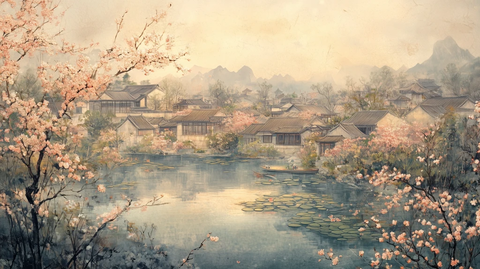 桃花柳树小桥流水人家